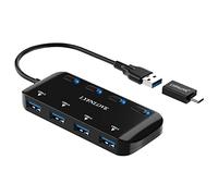 4-Port USB Hub 3.0 with USB C Adapter，LYFNLOVE USB Extender with Individual Power Switch, Ultra Slim USB Splitter for Laptop, MacBook Pro/Air/Mini, iMac, PC, Surface Pro, PS4, PS5, Xbox