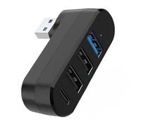 4 Port USB Hub Rotatable 90°/180° with 3 USB 3.0 Ports & 1 USB C Power/Data Port - High Speed USB Splitter Adapter for Laptop, Car, PS5, MacBook, PC and More - Compact Multi-Port Extender (BLACK)