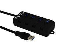 4-Port USB Hub with Individual LED Power Switches, Multiport USB Data Splitter Extension Cable for Laptop, PC & Mac, Plug and Play Adapter for Keyboard, Mouse & Memory Sticks - Black
