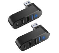 4 Port USB Splitter for Car, 2pcs 90°/180° Degree Rotatable Usb Extender with 3 Usb Ports & 1 Type C Power, Multiport Adapter for Laptop, Car, Mobile Phone, Black