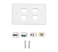 4 Port Wall Plate for Home Wiring Faceplate - Plug and Play Installation, Secure Connection for Ethernet AV - Compatible with Cat6 Cables [Tidy Look]