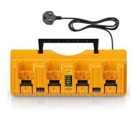 4 Ports Battery Charger Compatible with Dewalt Battery Charger, 12V/18V/20V DCB Batteries Charging Replacement with Intelligent Indicator LED, Safe and Efficient Protection Systems