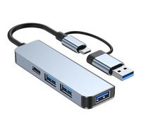 4 Ports USB 3.0 & USB C Hub for Laptop PC, Aluminum USB C to USB Extender for MacBook, Mac Pro, iMac, iPad Pro, Surface, XPS, Flash Drive, Mobile HDD