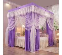 4 Poster Bed Canopy Curtains Double Lace, Canopy Bed Curtains Mosquito Net, Ruffle Princess for Girls Teens Or Adults Bedroom Decoration,H,150 * 200cm* without stand