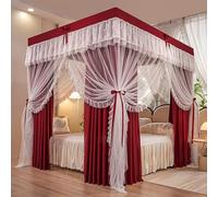 4 Poster Bed Canopy Curtains Double Lace, Canopy Bed Curtains Mosquito Net, Ruffle Princess for Girls Teens Or Adults Bedroom Decoration,A,180 * 220cm* without stand