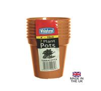 (4" Pot (Pack of 7)) Terracotta Colour Plastic Plant Flower Pots or Saucers - Various sizes 3" to 15"