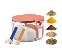 4 Pots Spice Dispenser with Spoon, Acrylic Seasoning Box with Covers and Spoons for Spice,Sugar, Salt, Sugar (Orange)