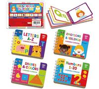 4 Preschool Learning Flipbooks, 96PCS Double Sided Printed Cards Set, Alphabet Letter A-Z, Number 1-20, Feelings And Emotions, Shapes And Colors Mini Board Books Set Early Educational Tool for Kids