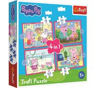 Trefl - Peppa Pig, Peppa Loves Adventures - Puzzle 4in1, 4 Jigsaw Puzzles, 12 to 24 Pieces - Various Difficulty, Colorful Puzzle with Heroes Fairy Tale Fun for Children from 3 years old