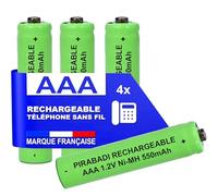 4 Rechargeable Batteries 550 mAh 1.2 V NI-MH | AAA LR03 LR3 R03 R3 H03 H3 | Compatible Replacement Fixed Wireless Phone Philips Panasonic Gigaset Alcatel Siemens DECT (550mAh)