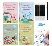 4 Reusable Handwriting Practice Books for Kids Ages 3-8, Large Magic Grooved Workbooks with Pens, Letter & Number Tracing, Drawing & Maths, Preschool & Reception Set (Set B)