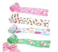 4 Roll Easter Wired Edge Ribbon 8.72 Yard Easter Egg Bunny Rabbit Carrot Ribbon Pastel Spring Color Craft Ribbons Fabric Decorative Wrapping Ribbons Roll for Gift Hair Bow Sewing Crafts Supplies