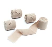 4 Rolls 1.5"W x 5Yd Nude Handmade Fringe Chiffon Silk Ribbon, Frayed Edges Ribbon for Wedding Invitations, Bridal Bouquets, Gifts Wrapping, DIY Crafts,Bow Making(1.5"x20Yd Nude)