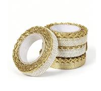 4 Rolls 1.7Yards Metallic Gold Lace Tape 1.6CM Wide Self-Adhesive Fabric Lace Tape Gliiter Decorative Ribbon for Scrapbooking/Gift Box Decoration
