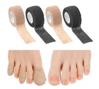 4 Rolls 1 Inch Self Adhesive Bandage Wrap for Broken Toes, Toe Bandages for Big Toes, Elastic Toe Tape Protector for Finger, Wrist & Ankle Support (Beige, Black, 4.92 Yd/ 4.5 M Per Roll)