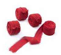 4 Rolls 1"W x 5Yd Red Handmade Fringe Chiffon Silk Ribbon, Frayed Edges Ribbon for Wedding Invitations, Bridal Bouquets, Gifts Wrapping, DIY Crafts,Bow Making(1"x20Yd Red)
