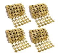 4 Rolls 1 Yard x 10 cm 6 Rows Golden Flower Rhinestone Ribbons Trim Golden Diamond Mesh Ribbon Christmas Tree Crystal Ribbons Sparkle Cake Decorating Ribbon Glitter Rhinestone Strip Roll