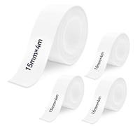 4 Rolls 15mm x 4m Label Maker Tape, Continuous Self-Adhesive Thermal Printer Labels, Waterproof Label Tape for Name Price Shelf Life, Compatible with Popular 15mm Label Printers