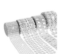4 Rolls 2 Yards Bling Crystal Rhinestone Ribbon, Sparkly Silver Flower Shape Diamond Mesh Self Adhesive Rhinestones Strips, Faux Rhinestone Mesh Ribbon for DIY Crafts Wedding Birthday Party Decoration