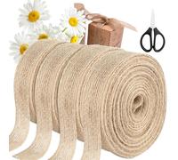 4 Rolls 2CM Hessian Ribbons, VEGCOO 10M Jute Ribbon Burlap Craft Strap Brown Gift Wrapping Strap, Natural Hessian Ribbon for Florist, Crafts, Gift Wrapping, Birthday, Christmas, Wedding Decorations
