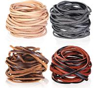4 Rolls 3 mm Flat Genuine Leather Cord Natural Lace Strip Braiding Cord Thin Craft Leather Strips Shoe Jewelry for Lace Braided Bracelets Necklaces Handbag Knife Sheaths, 4 Colors