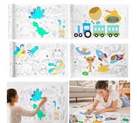 4 Rolls 300x30cm Sticky Colouring Paper Roll for DIY Arts, Crafts | Creative painting sheets with animal, dinosaur and transport themes. Ideal party supplies, gifts and fun learning activities.