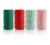 4 Rolls 400M 1.5/2mm Food Safe Cotton String for Gift Wrapping, Red String Butchers Twine, DIY Crafts, Holiday Decorations, Kitchen Cooking, Festive Red and Green Colour