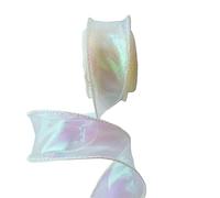 4 Rolls 9meters Iridescent Wired Sheer Ribbon for Craft,Shimmer Organza Curling Ribbon for Gift Wrapping, Fishtail Yarn for Floral Bouquets Valentine's Wedding Christmas (Cream)