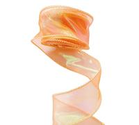 4 Rolls 9meters Iridescent Wired Sheer Ribbon for Craft,Shimmer Organza Curling Ribbon for Gift Wrapping, Fishtail Yarn for Floral Bouquets Valentine's Wedding Christmas (Orange)