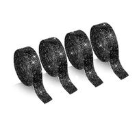 4 Rolls Black Resin Rhinestone Ribbons Self-Adhesive Crystal Ribbon Roll Glitter Resin Diamond Belt Bling Sparkling Diamond Ribbon Bling Stickers Wrap Crystal Roll for DIY Arts Crafts,20mm