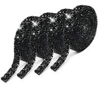 4 Rolls Black Resin Rhinestone Ribbons Self-Adhesive Crystal Sparkling Rhinestone Diamond Ribbon Bling Stickers Mesh Wrap Crystal Roll for DIY Arts Crafts Car Phone Décor,10mm