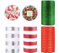 4 Rolls Christmas Deco Mesh Rolls for Wreath Making,6 Inch x 10 Yards White Red Green Xmas Ribbons Stripe Mesh Metallic Foil Deco Poly Mesh Roll for Christmas Swag Decoration Wreath Making,Garland,Bow