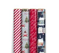4 Rolls Christmas Wrapping Paper 7M Contemporary Gift Wrap & 32 Matching Tags