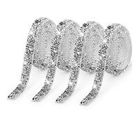 4 Rolls Crystal Resin Rhinest1 Ribbons Self-Adhesive Ribbon Roll Glitter Resin Diamond Belt Bling Sparkling Diamond Ribbon Bling Stickers Wrap Crystal Roll for DIY Arts Crafts（Silver, 10mm)