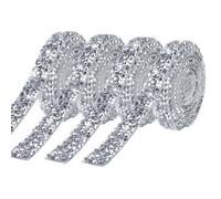 4 Rolls Crystal Rhinestone Diamond Ribbon, Crystal Rhinestones Sticker Sheets, Self-Adhesive Glitter Rhinestones Crystal Gem Stickers for Gift Glass Party Decor, Silver (10mm/4 Rolls)