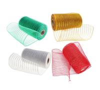 4 Rolls Deco Mesh 5 Inch Rolls 10 Yard Red Silver Gold Green Mesh Ribbon for Wreaths Christmas Tree Swags Craft Winter Holiday Party Decor