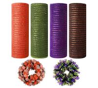 4 Rolls Deco Mesh Ribbon, 10 Inch x 30 Feet Each Roll Metallic Foil Burlap Ribbon for Wreaths St. Patrick's Day Easter Christmas Party Decorations DIY Crafts Supplies