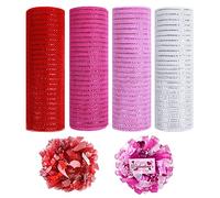 4 Rolls Deco Mesh Ribbon, 10 Inch x 30 Feet Each Roll Metallic Foil Burlap Ribbon for Wreaths St. Patrick's Day Easter Christmas Party Decorations DIY Crafts Supplies