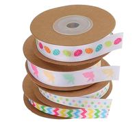 4 Rolls Easter Printed Egg Ribbon Gift Wrapping Decor for Crafters | Polyester, Cut to Length Use, Lovely Printed Patterns, for Easter Eggs and Gift Box Projects