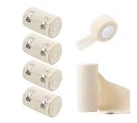 4 Rolls Elastic Bandages with 1 Roll Adhesive Bandage Compression Bandage with Metal Clip Sports Training Restraint Strap for Knees Ankles Wrists (White)