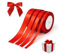 4 Rolls Gift Wrapping Polyester Red Ribbon, 6/10/15/20mm Double Sided Satin, 22m Grosgrain Solid Silk, Thick Fabric Decoration, Handmade Ribbon Set for Gift Package