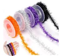 4 Rolls Halloween Tinsel Ribbon 3m/9.84ft Colorful Metallic Glittering Tinsels Wire Hanging Garland 1.8cm Thin Twist Tinsel Ribbon Halloween Decoration for DIY Craft Party Holiday Present Wrapping
