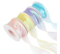 4 Rolls Iridescent Organza Ribbon 4cm x 9m, Sparkly Sheer Wired Chiffon Ribbons for Gift Wrapping,Bow Making, Weddings,Christmas Tree Decoration,Baby Showers,Floral Bouquets (Blue Pink Purple Yellow)