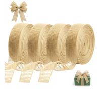 4 Rolls Jute Ribbon, Hessian Ribbon, Burlap Ribbons for DIY Crafts, Garlands,Brown Natural Craft for Crafting, Florist, Presents Packing, Rustic Wedding & Christmas Decorations, 1cm X 10m, Total 40m