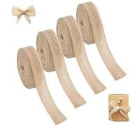 4 Rolls Jute Ribbon, Hessian Ribbon, Burlap Ribbons for DIY Crafts, Garlands, Tree Decorations & Gift Wrapping, Home Decor, Wedding Decorations, 1cm X 10m, Total 40m