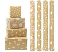 4 Rolls Kraft Gift Wrapping Paper, 43cm x 3M Recycle Christmas Wrapping Paper, Suitable for Christmas, Birthday, Party, Halloween, Baby Shower, Festive Decorations