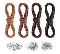 4 Rolls Leather Cords,5m X 3mm Faux Leather Necklace Cord,Faux Leather Flat Cord Rope with Jump Rings,Lobster Clasps & Clamp Ends,Leather String for Jewellery Making,Faux Suede Cord Rope for DIY