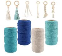 4 Rolls Macrame Cord,2 mm x 100 m Cotton String,Garden String Twine for Crafts,Natural Cotton Rope for Wall Hanging,Non-Fading Christmas Twine for Wall Hangings,Dream Catchers and DIY Crafts