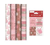 4 rolls Of 5 meter blush pink rose wrapping paper with 18 matching tags