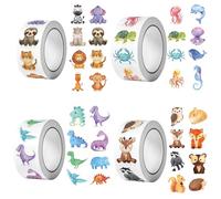 4 Rolls of Children's Dinosaur Cartoon Animal Stickers, Adhesive Label, Cute Rewards for Students, Kindergarten Teachers' Encouragement Supplies, 500 Sheets Per Roll